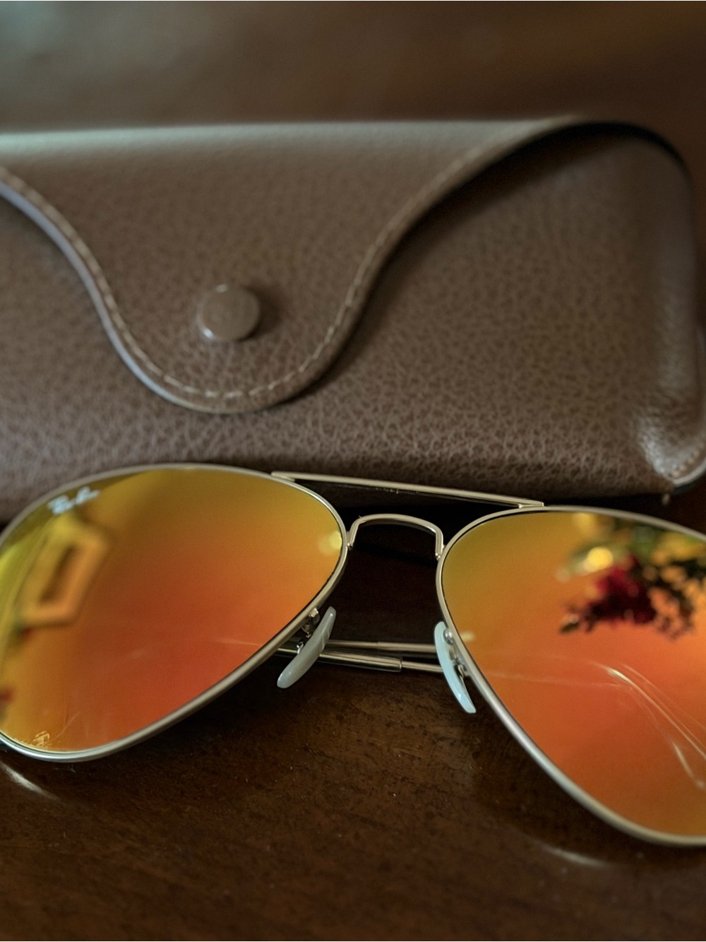 Ray-Ban Silver Aviator Sunglasses with Orange Mirrored Lenses